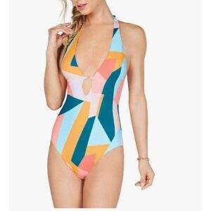 bar lll Women's XS Halter One Piece Swimsuit Geometric Print